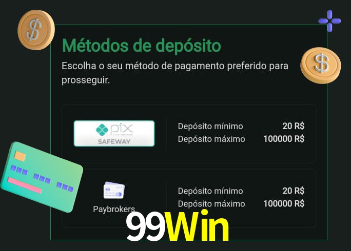 O cassino 99Win oferece uma grande variedade de métodos de pagamento